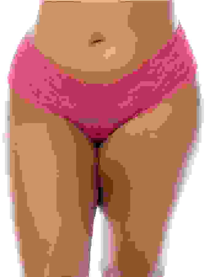 Oh La La Cheri Curves Plus Size Pink Lace Crotchless Knickers, Pink, hi-res